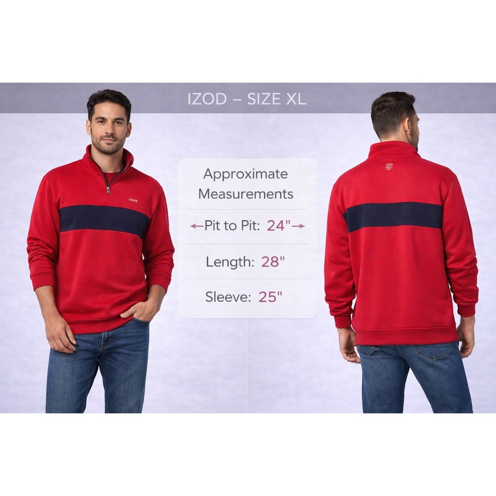 IZOD PerformX Golf Pullover Mens XL Red Navy Stripe 1/4 Zip Fleece Sweatshirt